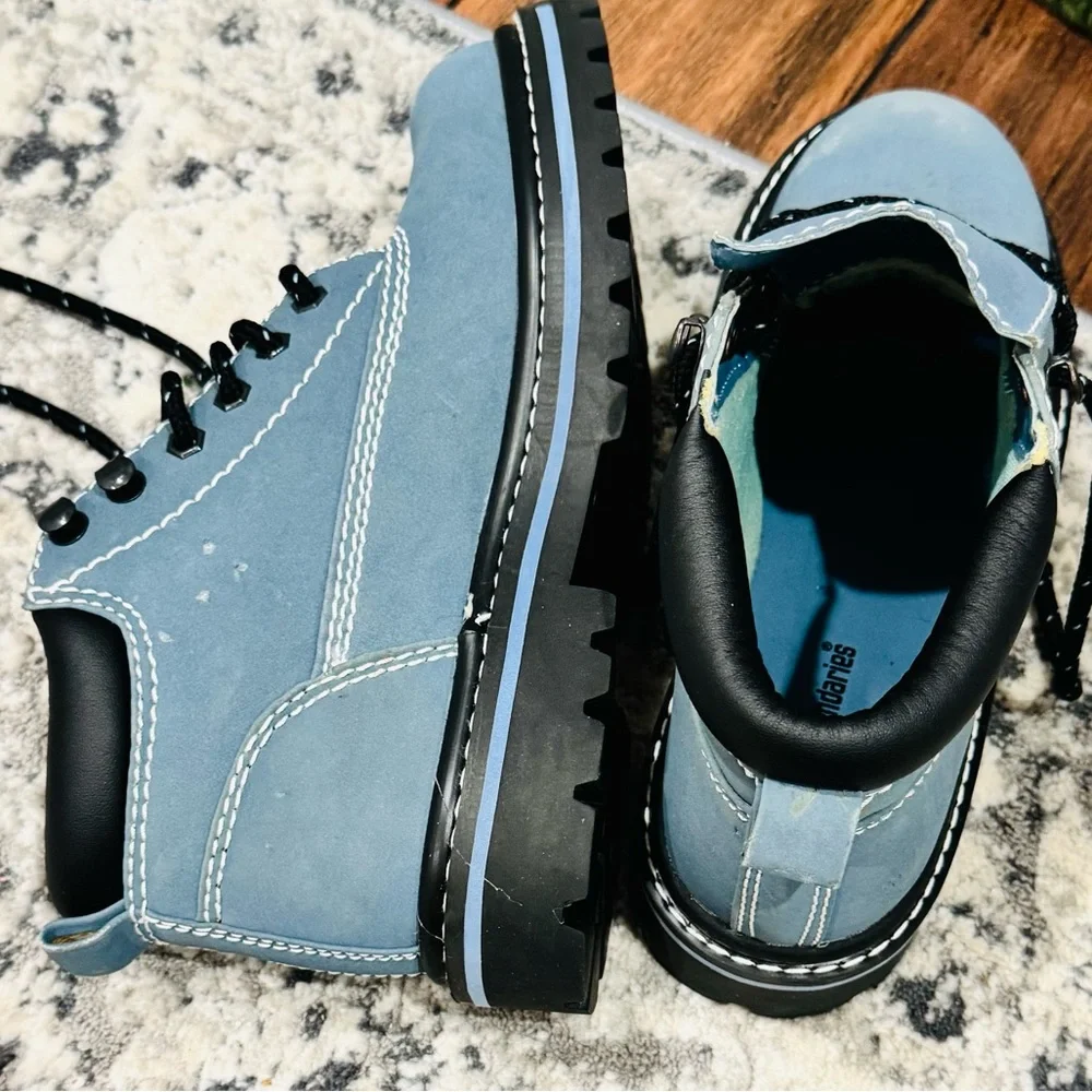 No Boundaries Blue Distressed Zip Stitch Accent Hiker Boots